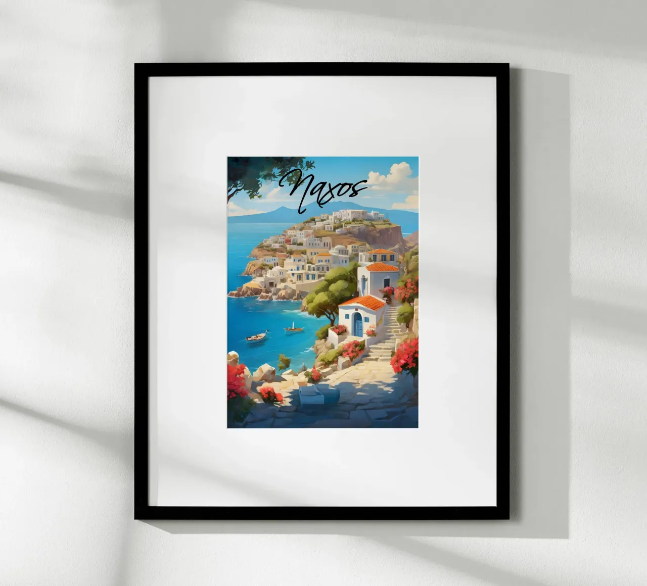 Scena dell'isola greca di Naxos poster con telaio in legno da Charnwood Prints