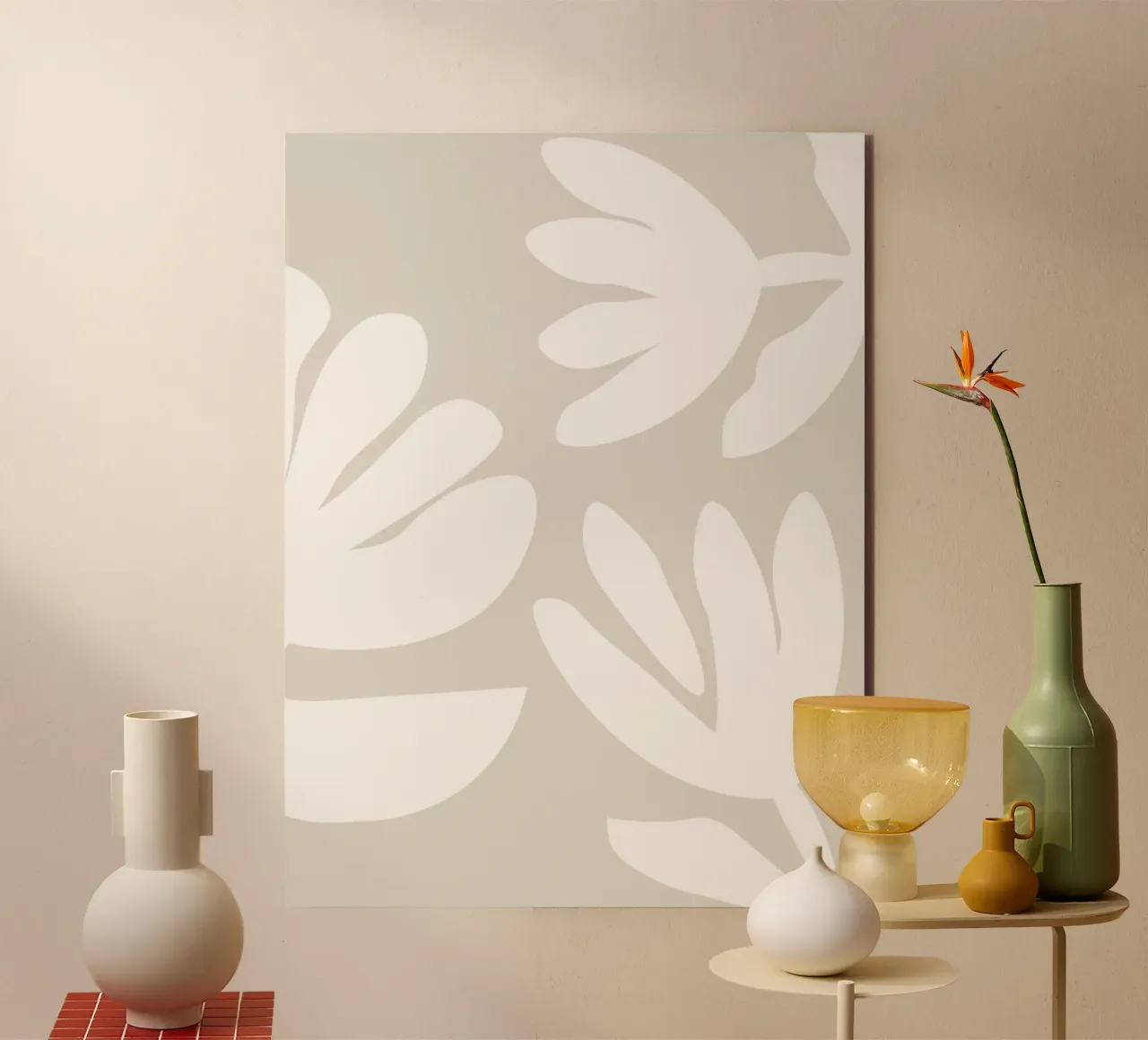 Fleurs Blanc sur Beige Scandinave alu dibond de Alisa Knöß