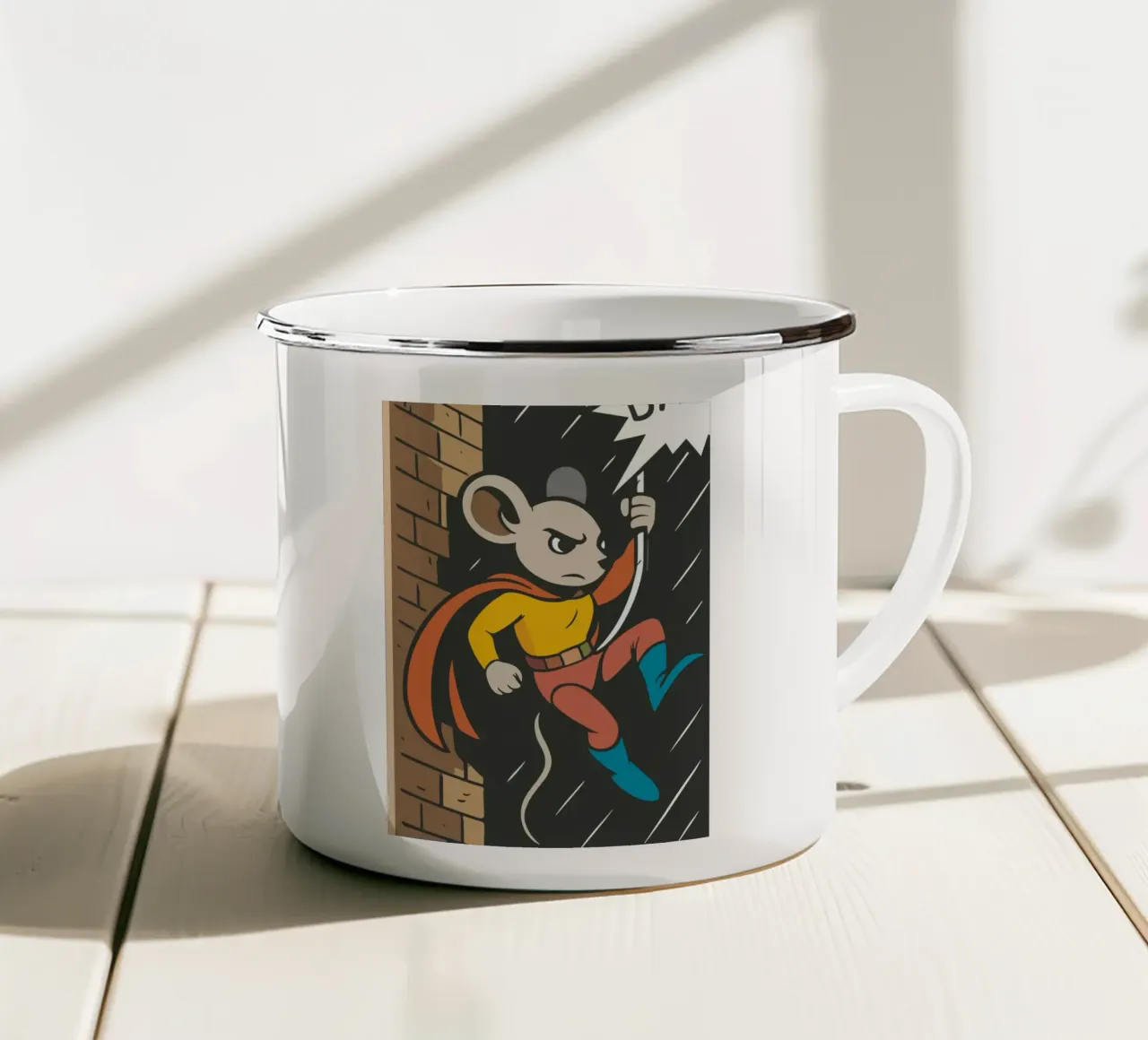 Topolino supereroe su una corda fumetto tazza in smalto da nanosh