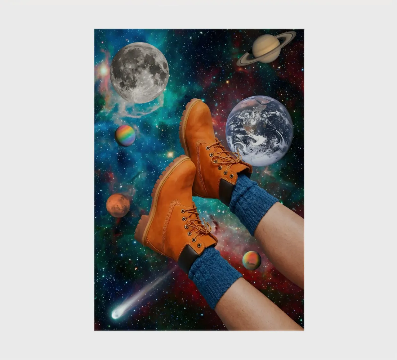 Cosmic Walk: Surreal Boots Floating Through Space notebook by Dreamspace Visuals