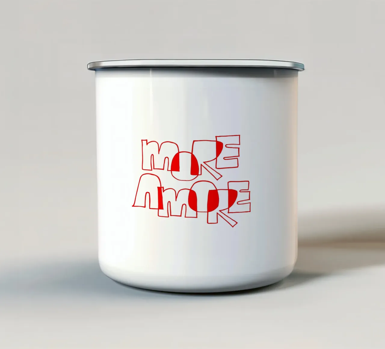 More Amore Typography Outline Design tazza in smalto da Blisstype