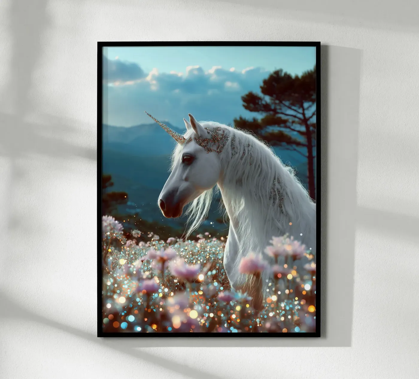 Unicorn on a Diamond Flower Meadow poster da My Tiny Home