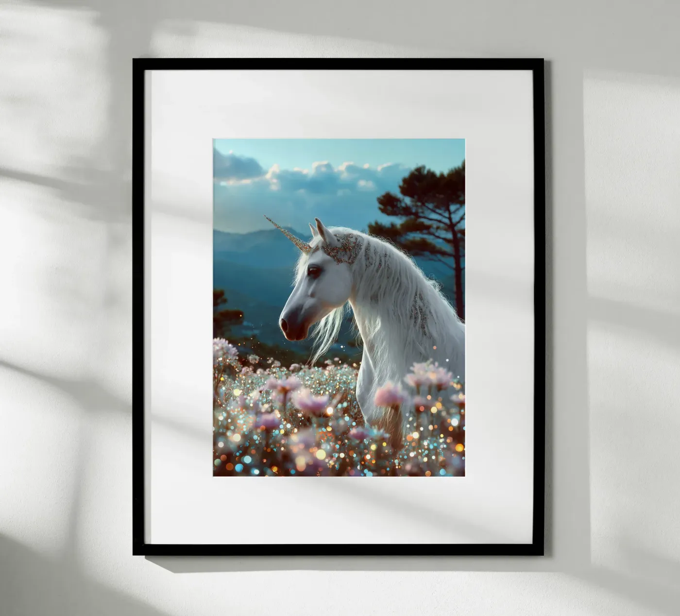 Unicorn on a Diamond Flower Meadow poster da My Tiny Home