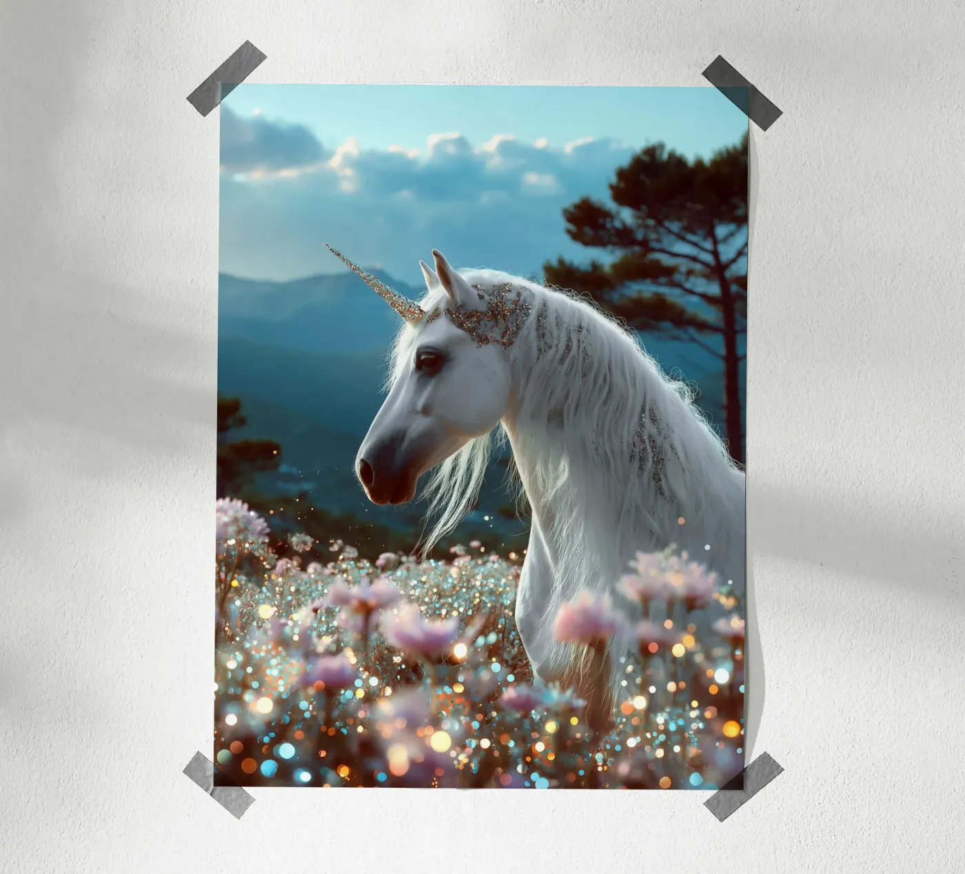 Unicorn on a Diamond Flower Meadow poster da My Tiny Home