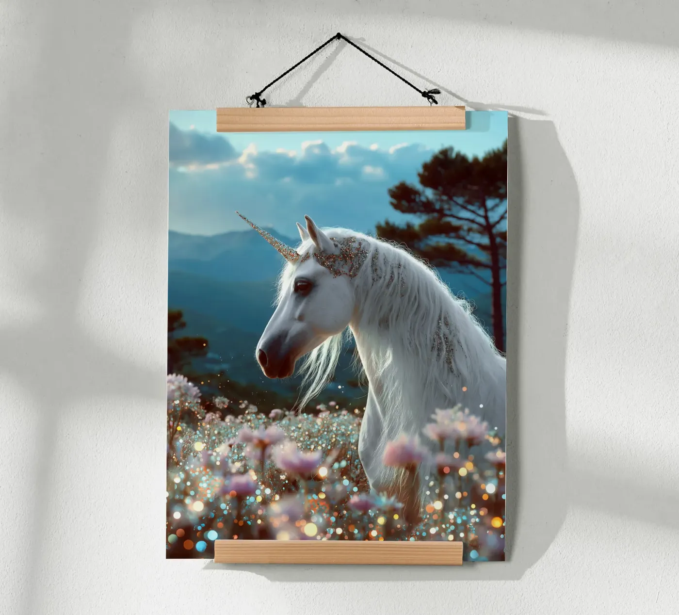 Unicorn on a Diamond Flower Meadow poster da My Tiny Home