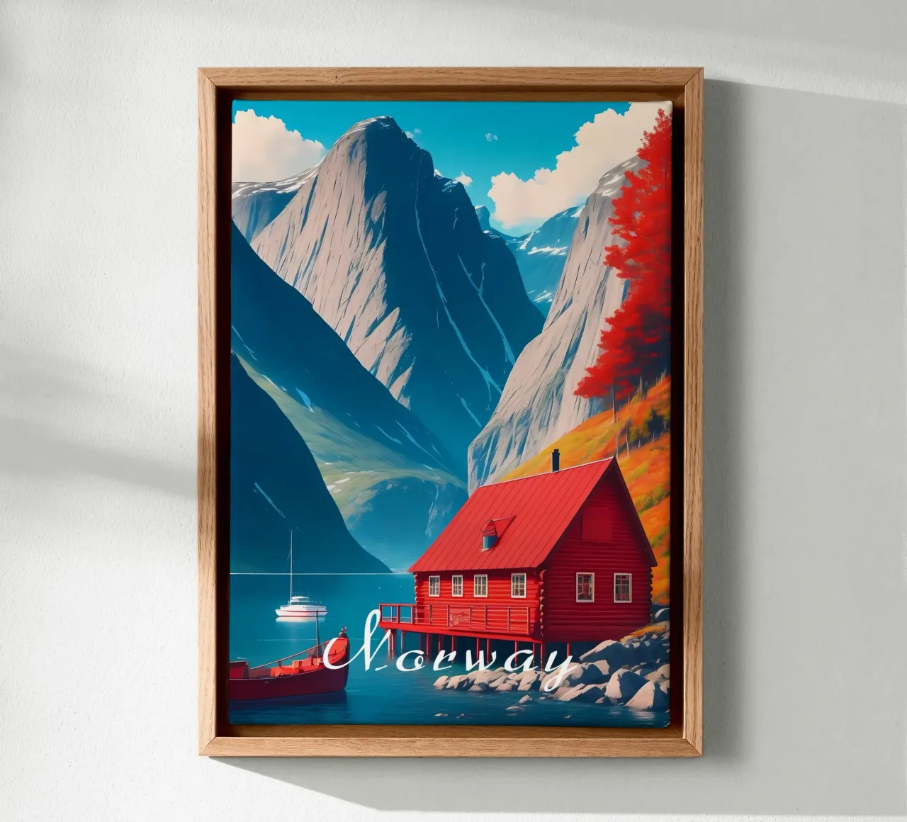 Noorwegen Fjord Scène canvas met Baklijst van Charnwood Prints