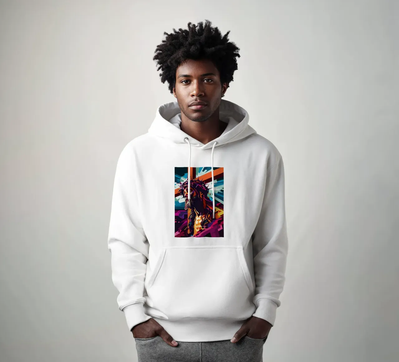 The Savior Died on the Cross Pop Art felpa con cappuccio da YUDHISGRAFIS