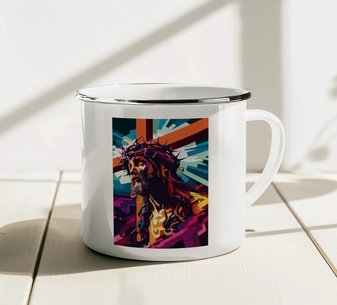 The Savior Died on the Cross Pop Art tazza in smalto da YUDHISGRAFIS