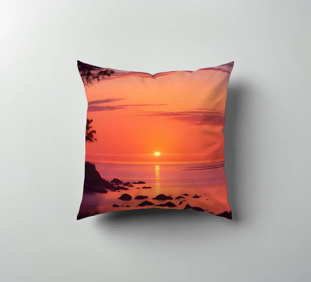 Scena di tramonto sull'oceano cuscino da Charnwood Prints