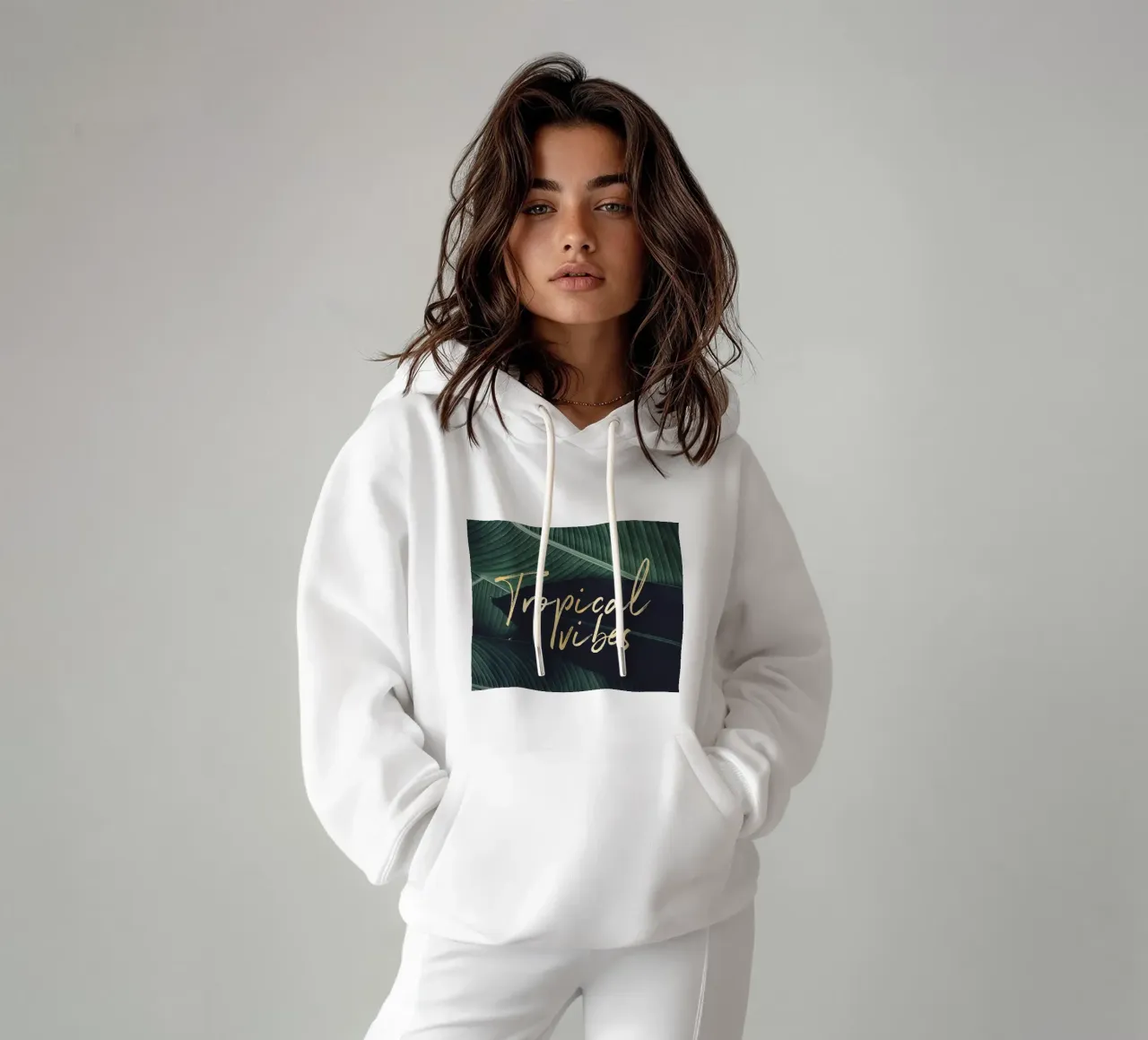 Tropical Vibes – Grüne Blätter Kunstdruck Hoodie von Whole©