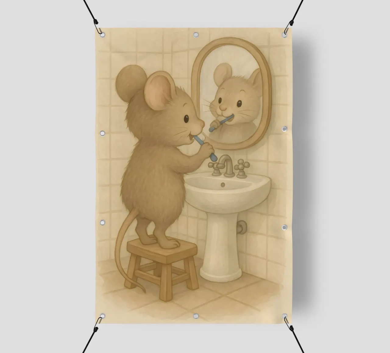 La routine mattutina di un topo telo in pvc da kisho art