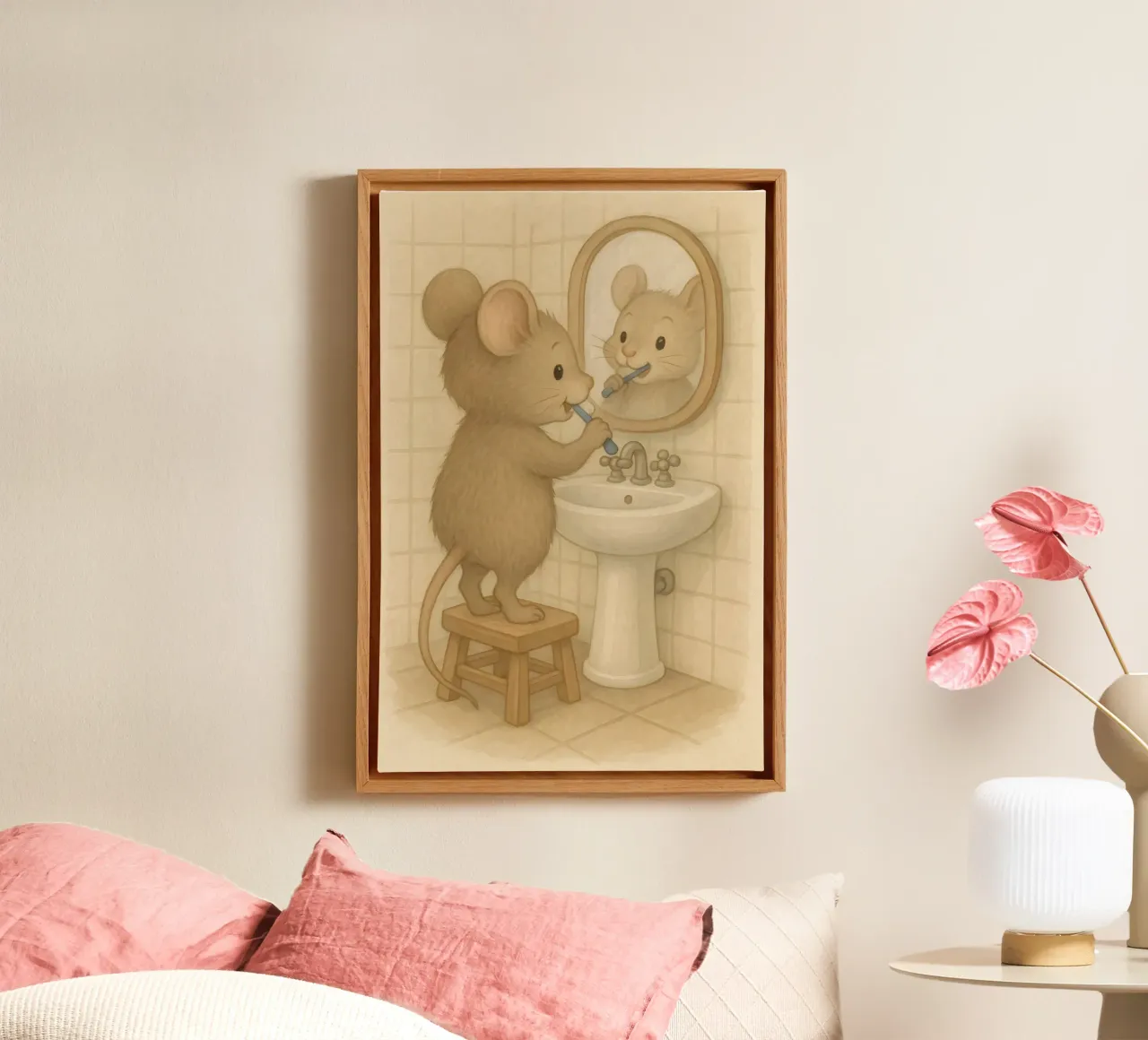 La routine mattutina di un topo tela da kisho art