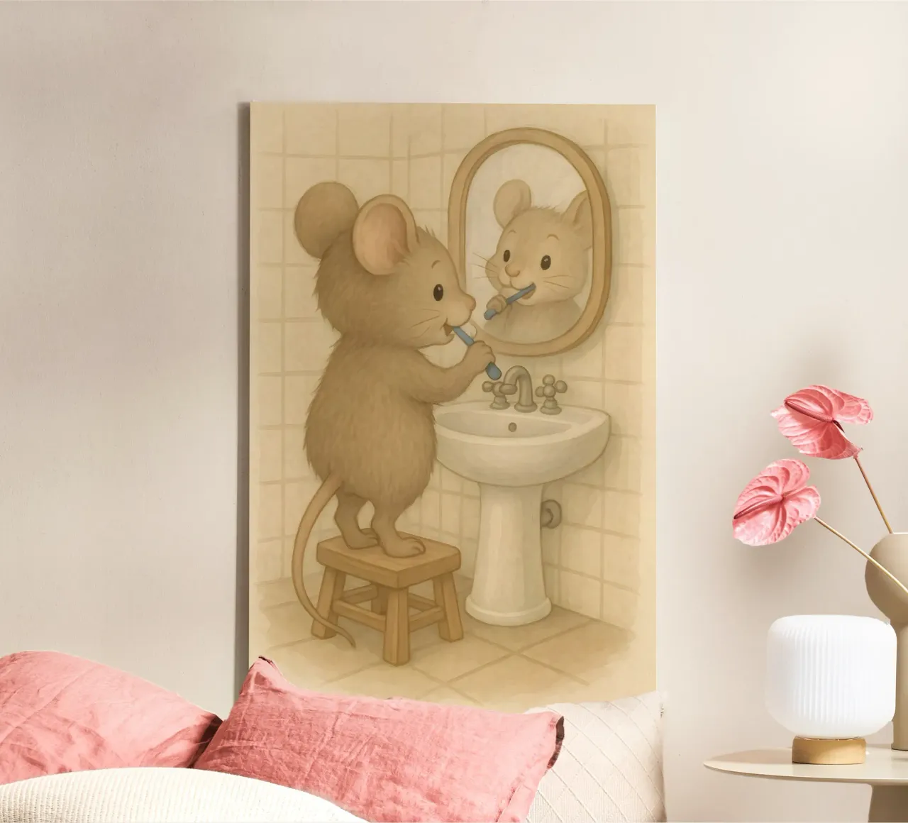 La routine mattutina di un topo tela da kisho art