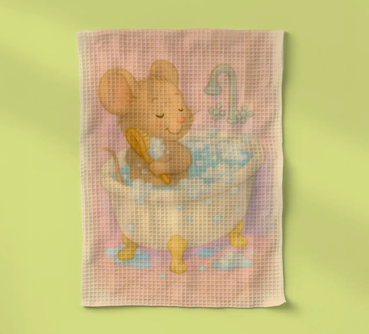 Un topo che fa un bagno accogliente canovaccio da cucina da kisho art