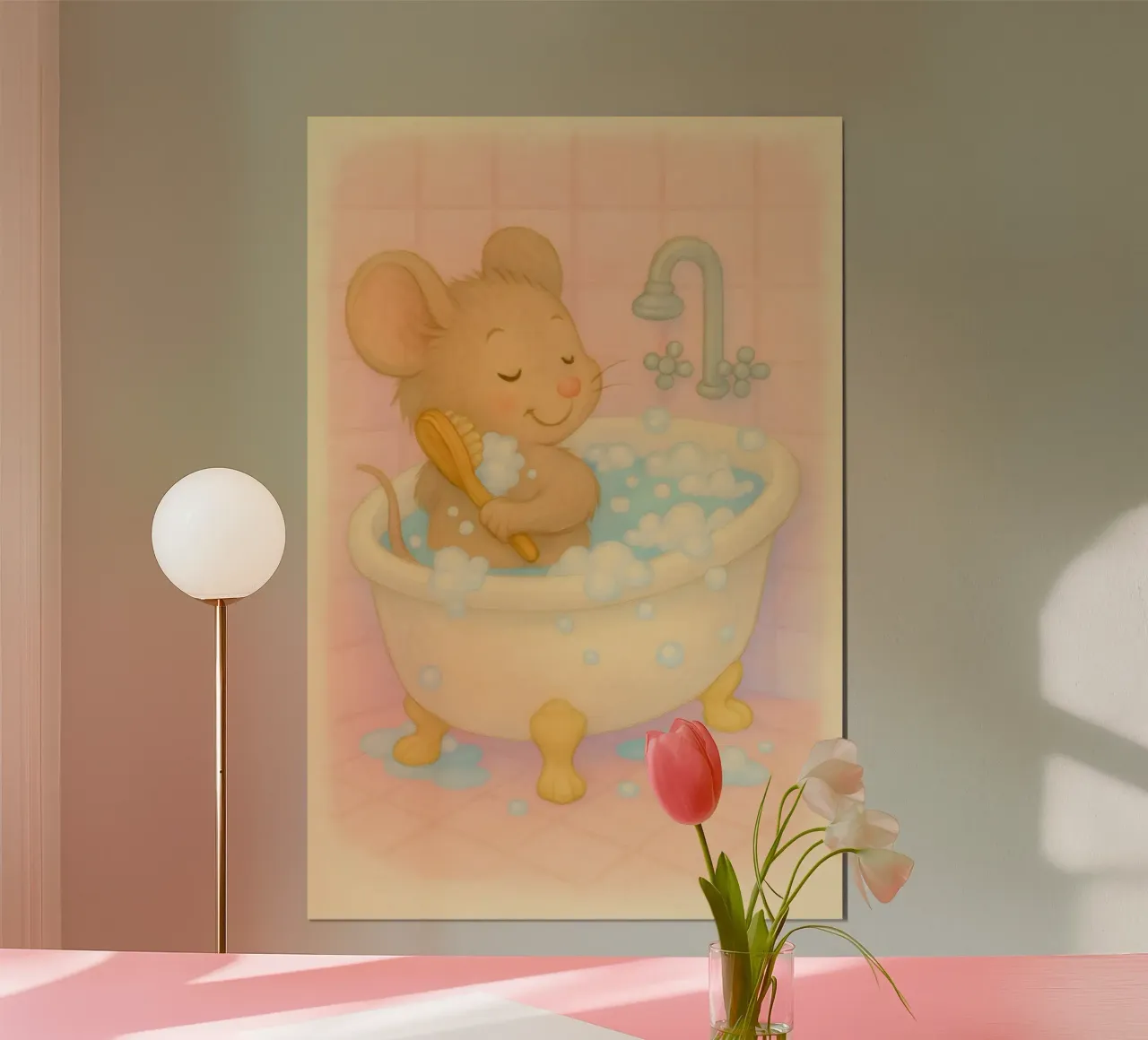 Un topo che fa un bagno accogliente poster da kisho art