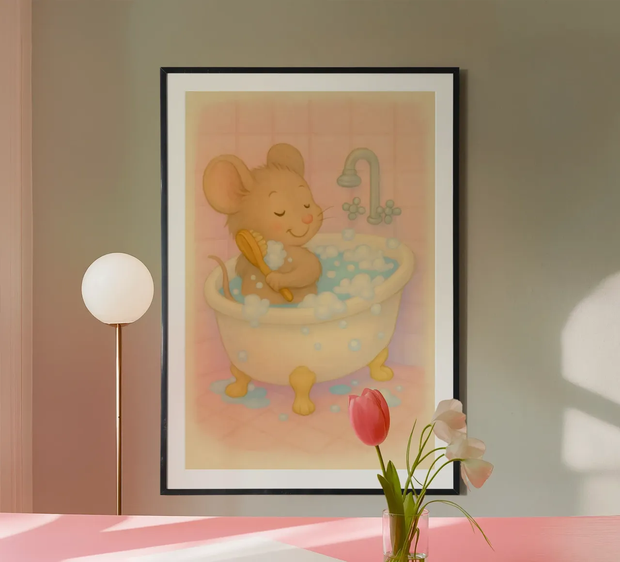 Un topo che fa un bagno accogliente poster da kisho art