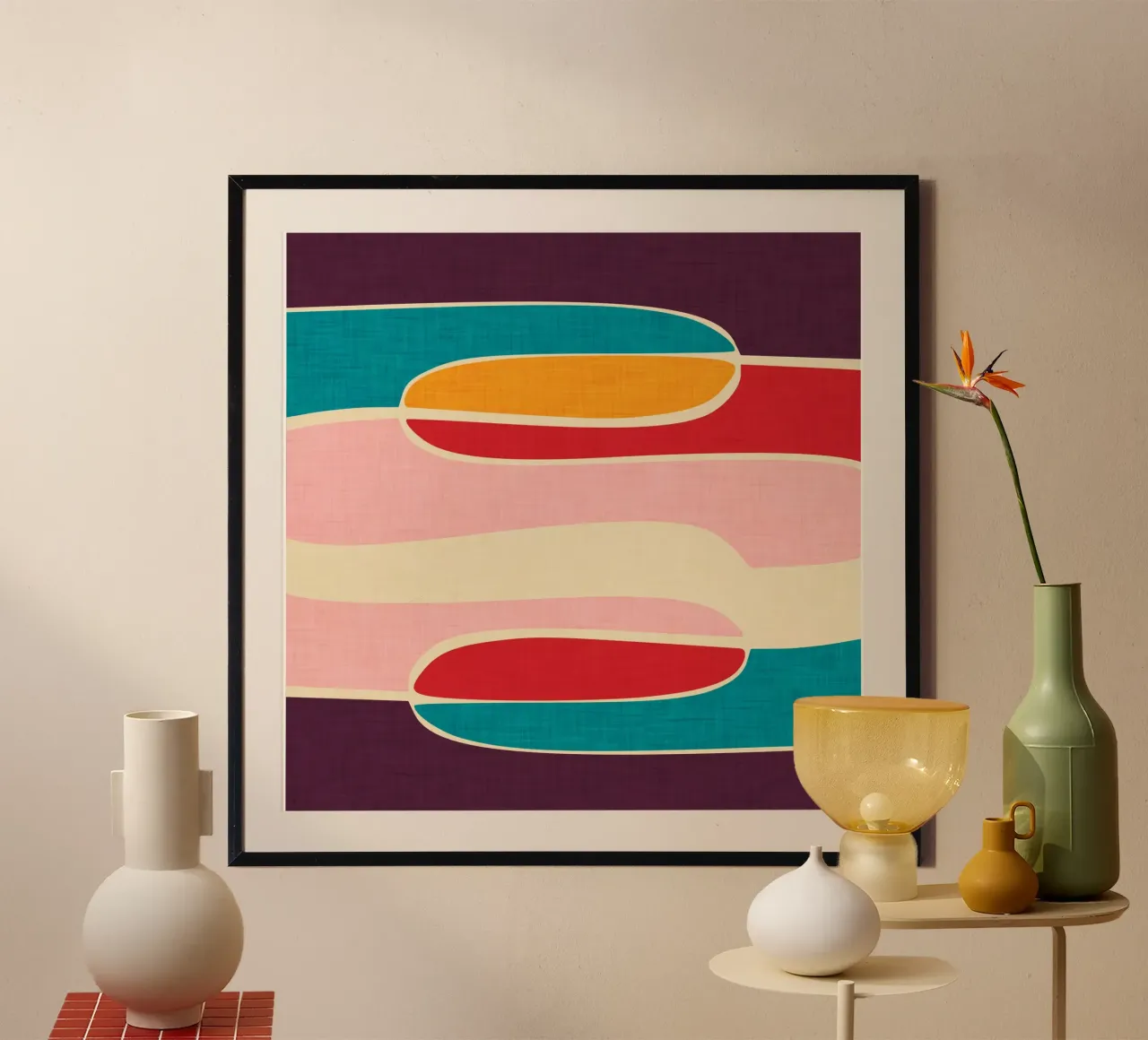 Wondering Waves - Mid Century Modern poster con telaio in plastica da susanacosta