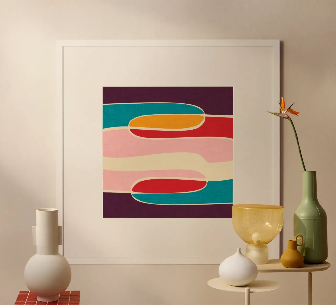 Wondering Waves - Mid Century Modern poster con telaio in plastica da susanacosta