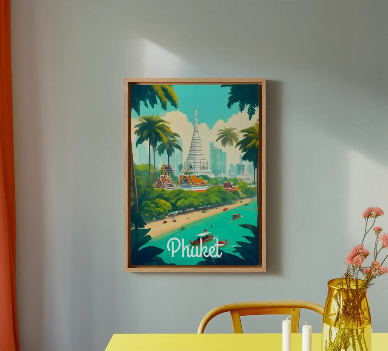 Phuket Tailandia Escena playera lienzo con Marco flotante de Charnwood Prints