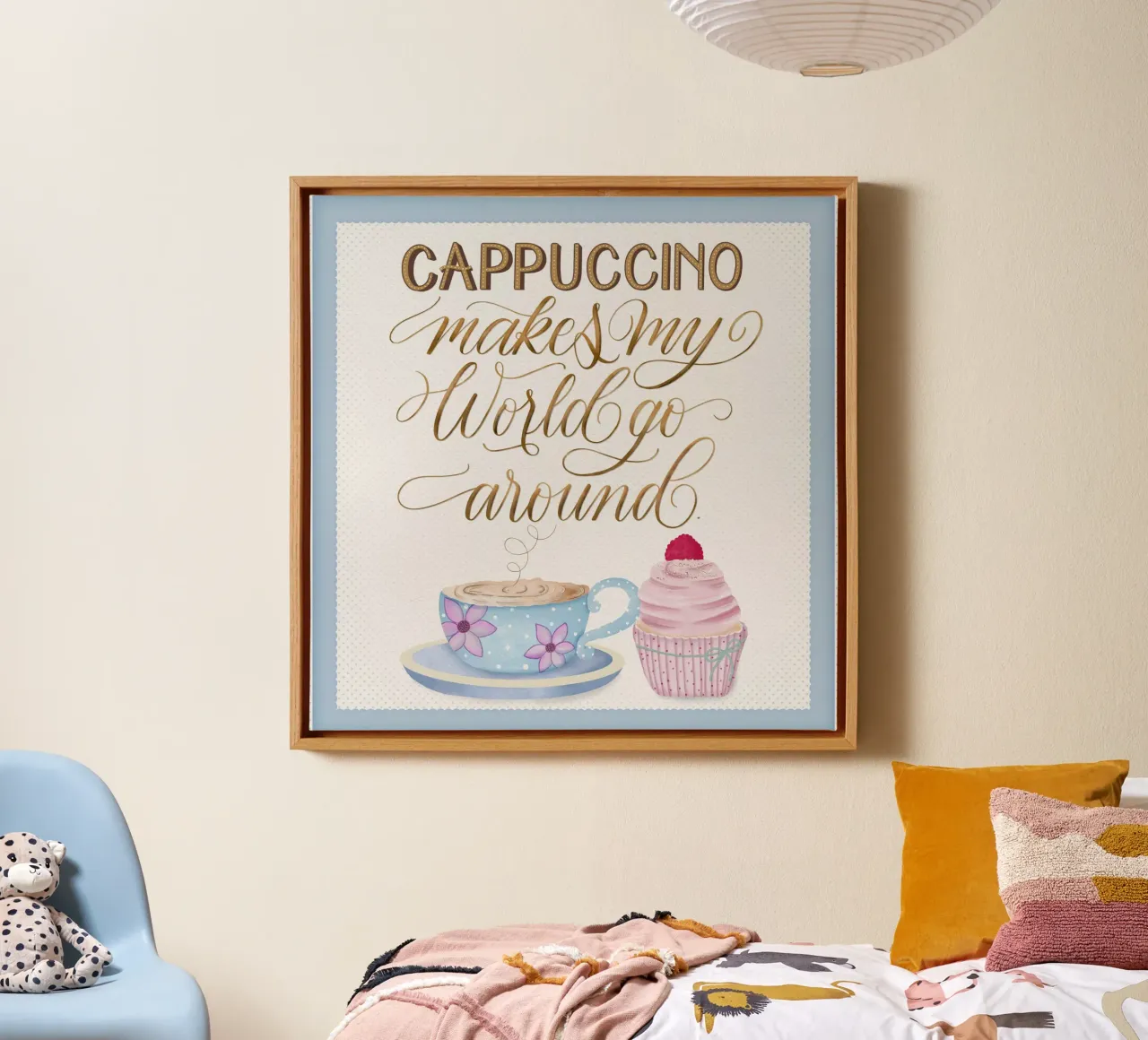 Kaffee Zitat. Cappuccino. Happy. tela con Cornice a cassetta da CalliLetters