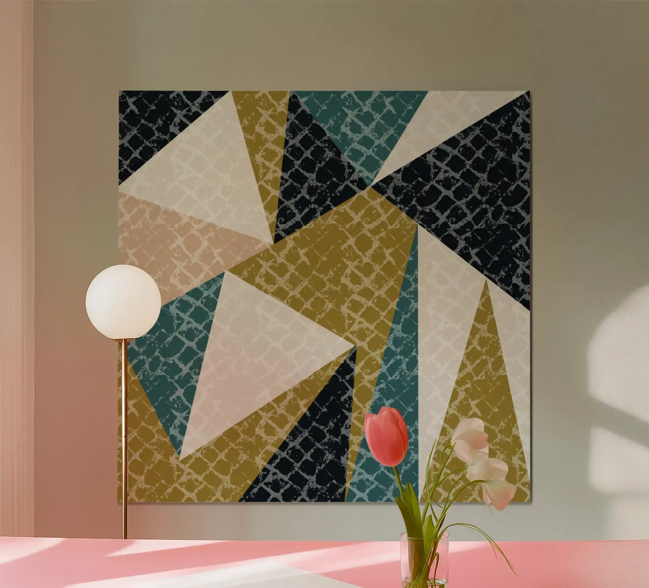 Faux-Textured Mid Mod Geo Olive poster con telaio in plastica da susanacosta