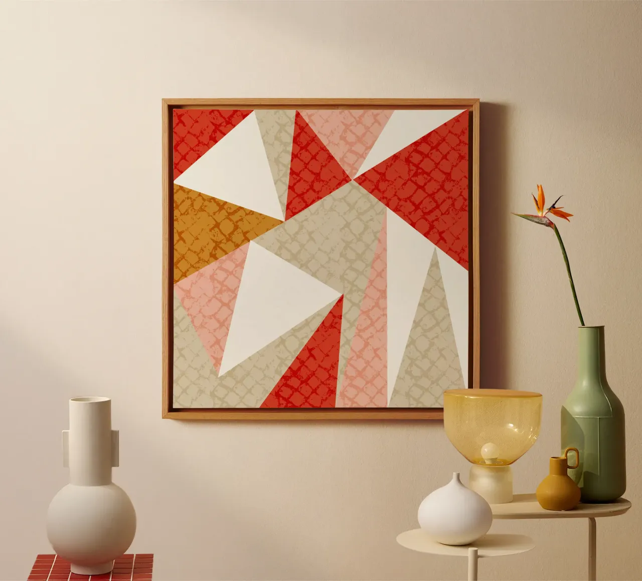 Faux-Textured Mid Mod Geo Red canvas by susanacosta