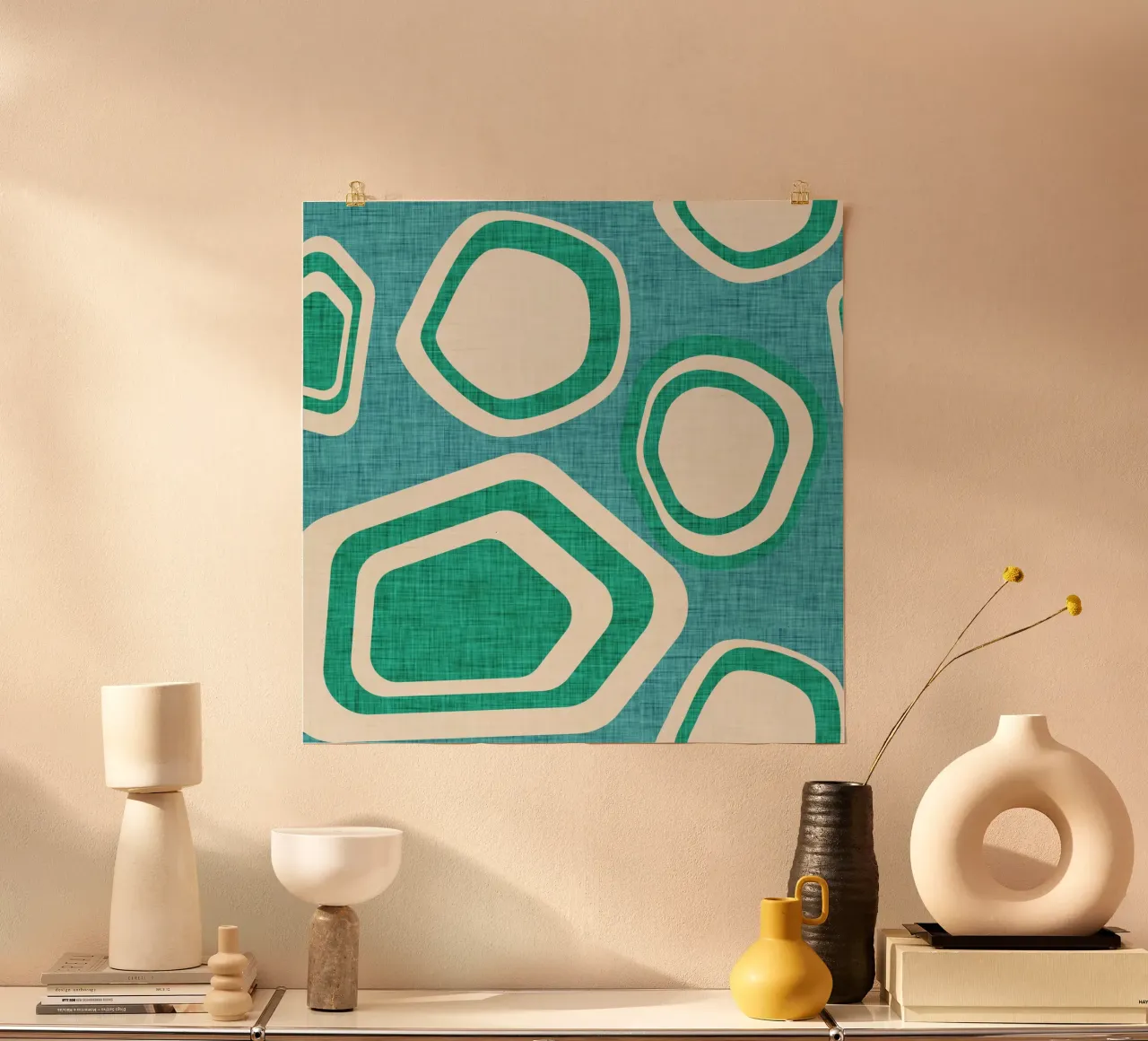 Day at the Lake Blue poster con telaio in plastica da susanacosta