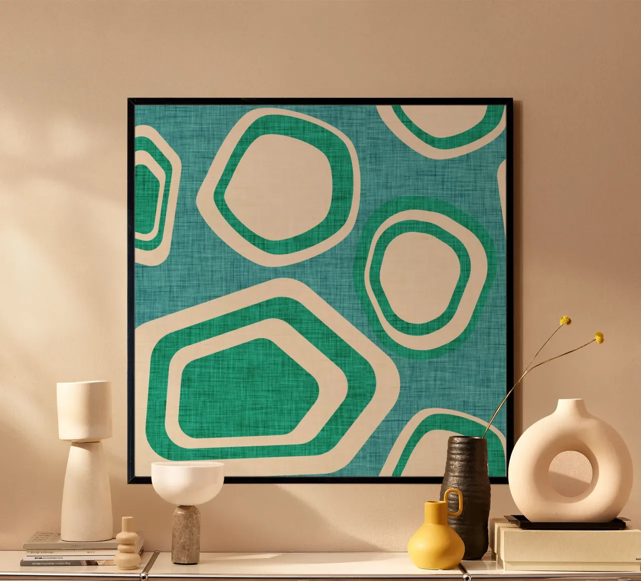 Day at the Lake Blue poster con telaio in plastica da susanacosta