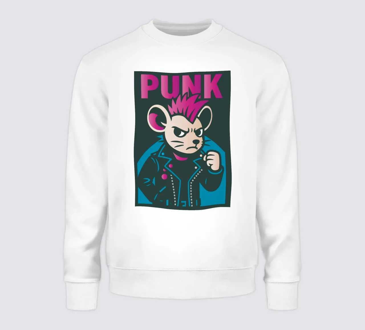 Topo punk con mohawk e giacca di pelle felpa da nanosh