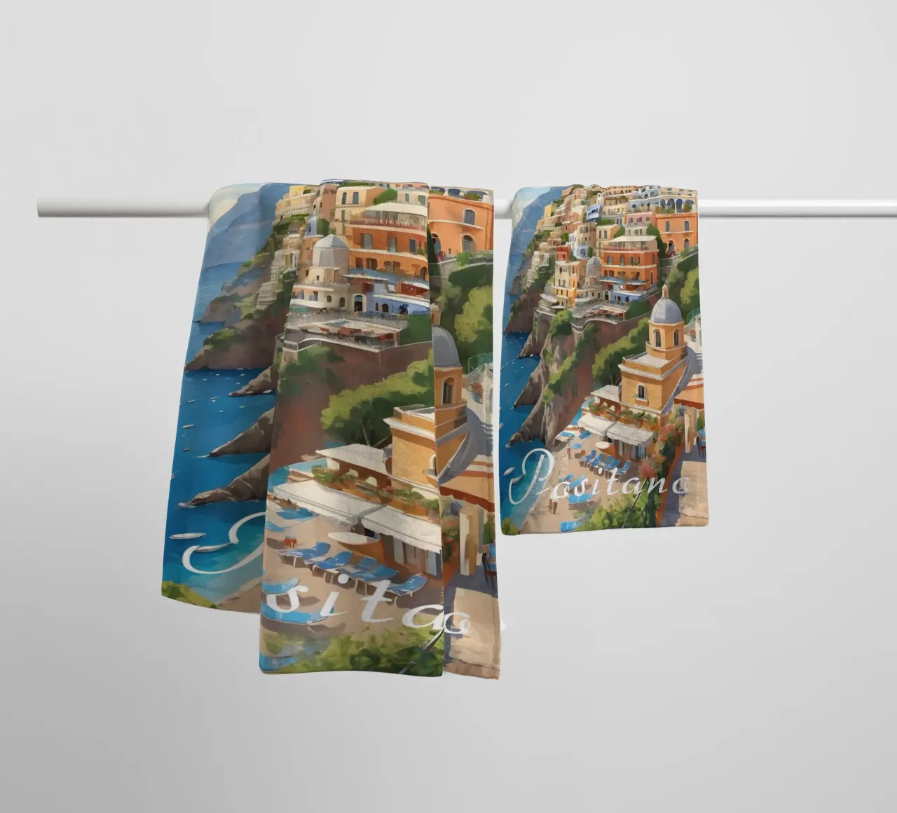 Positano Coastline Scene asciugamano da bagno da Charnwood Prints