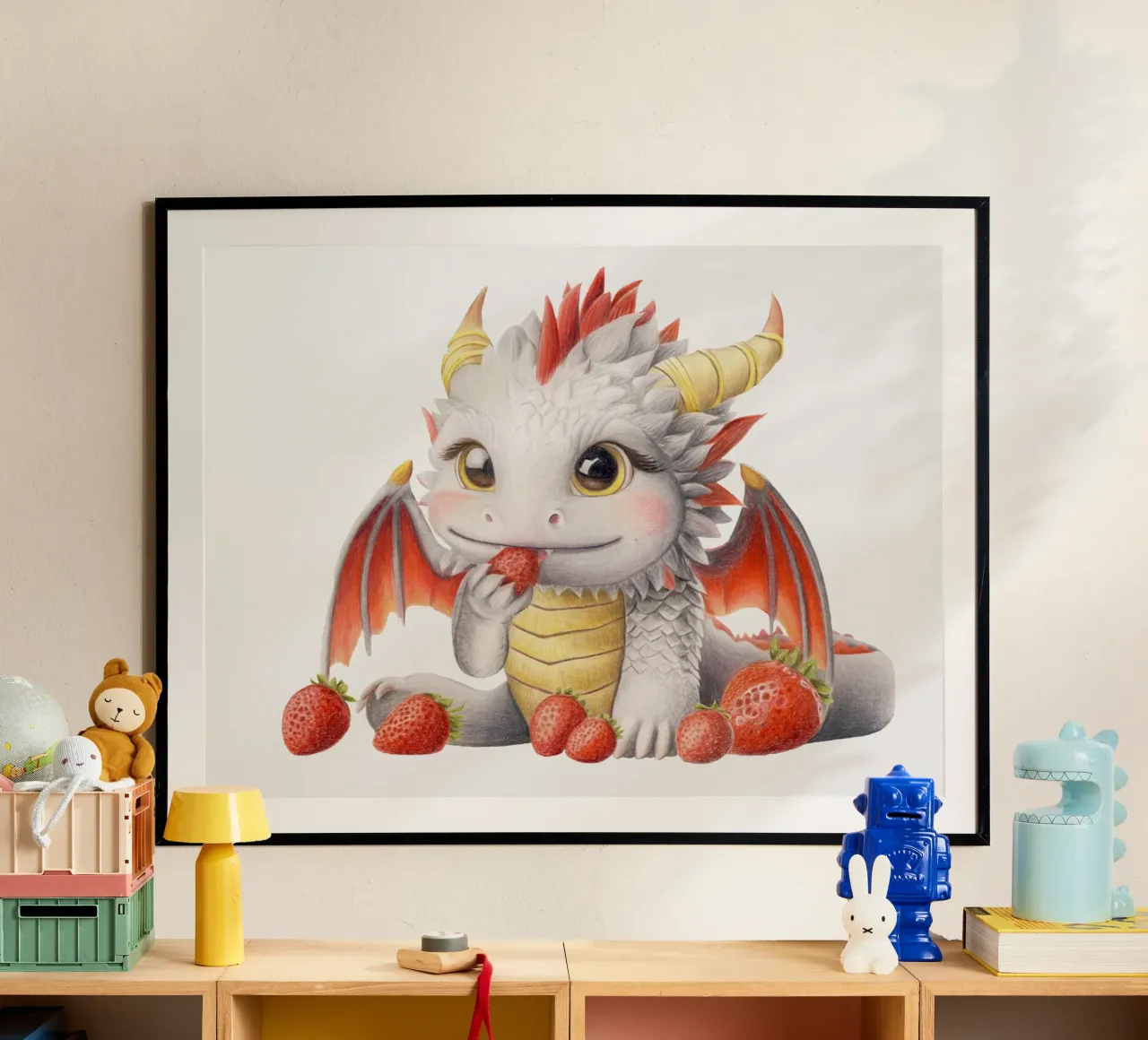 Ember der Erdbeerdrache carta hahnemühle da Graphit und Farbe