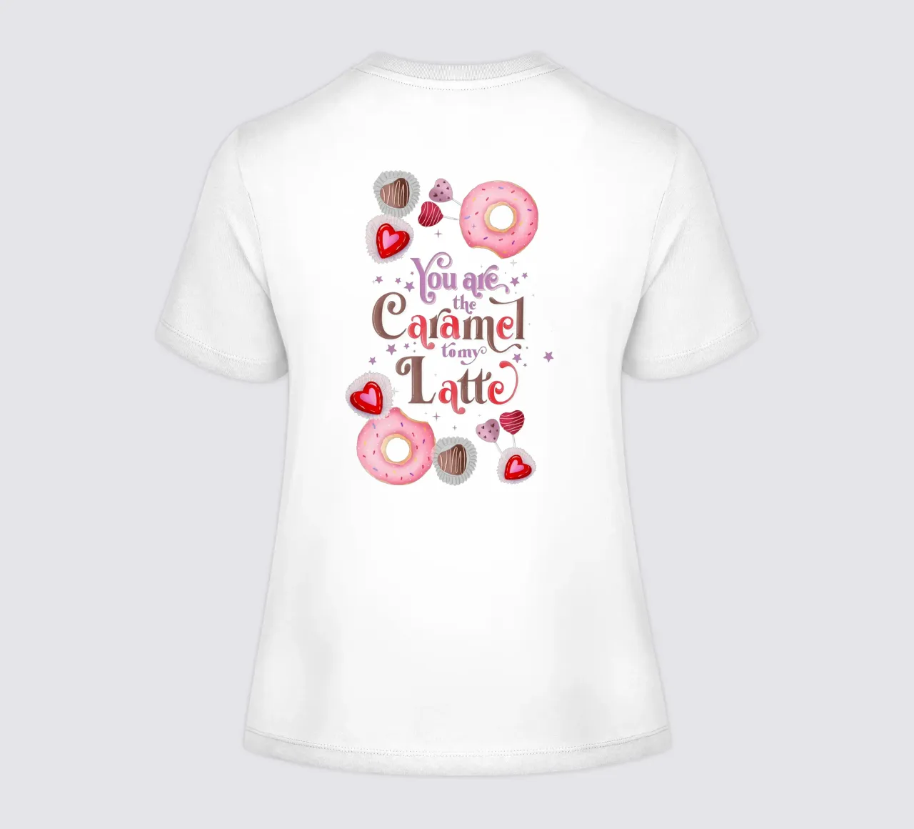 Coffee. In love. Caramel, donuts and café latte women's fitted t-shirt by CalliLetters