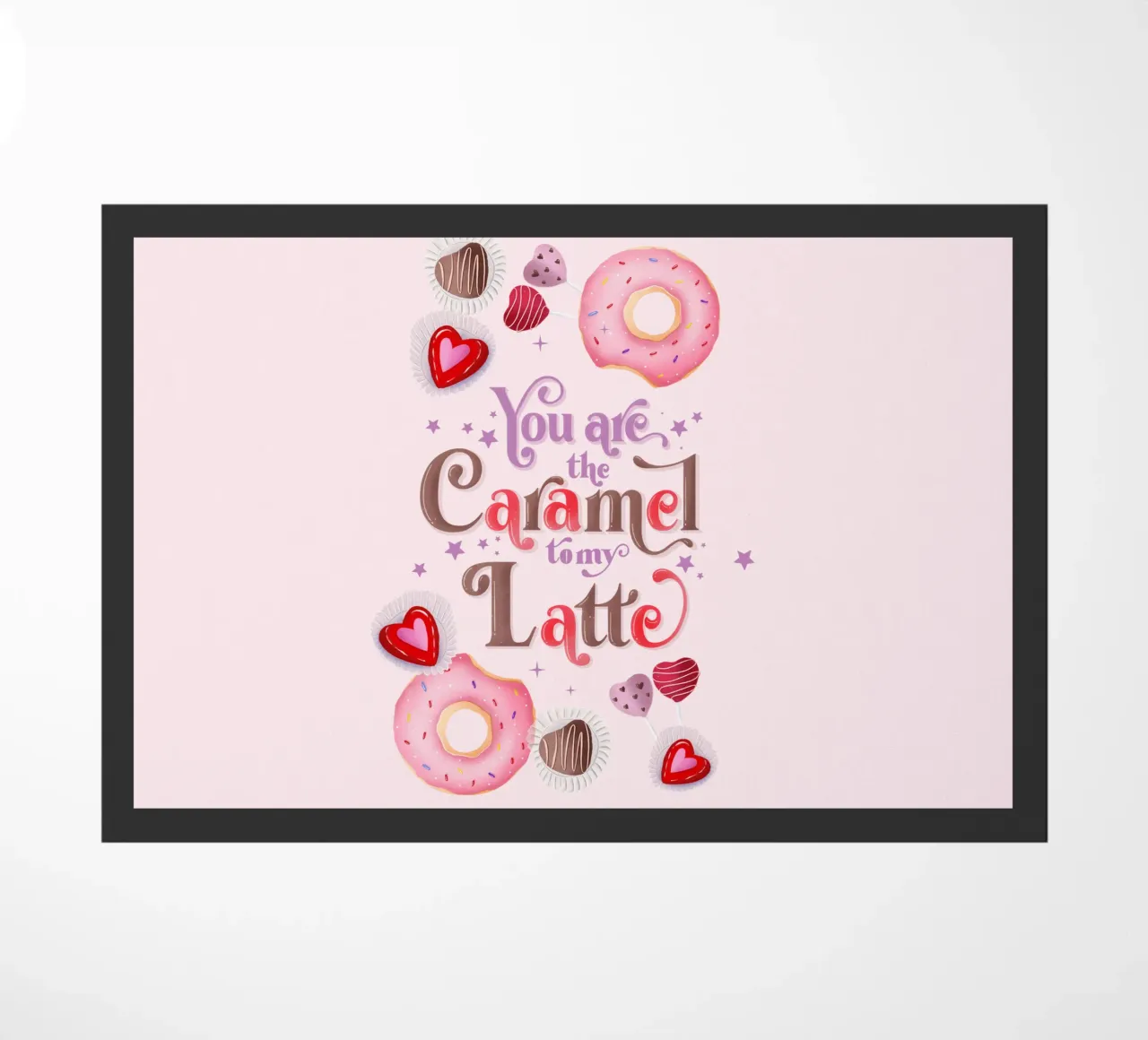 Coffee. In love. Caramel, donuts and café latte doormat by CalliLetters