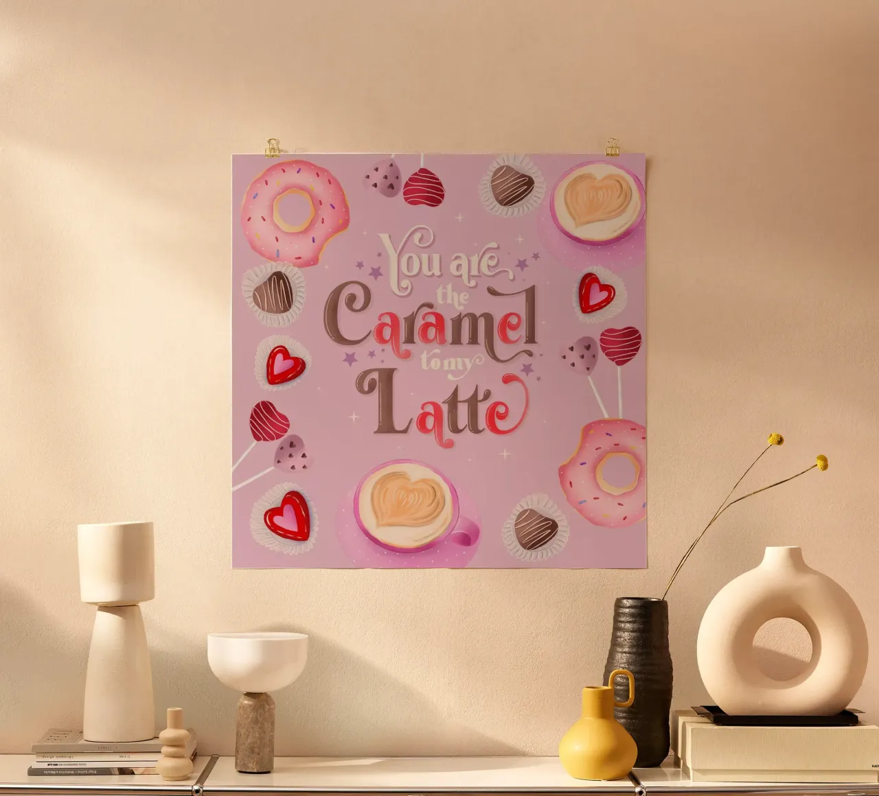 Kaffee. Verliebt. Karamell, Donuts und Café Latte Hahnemühle von CalliLetters