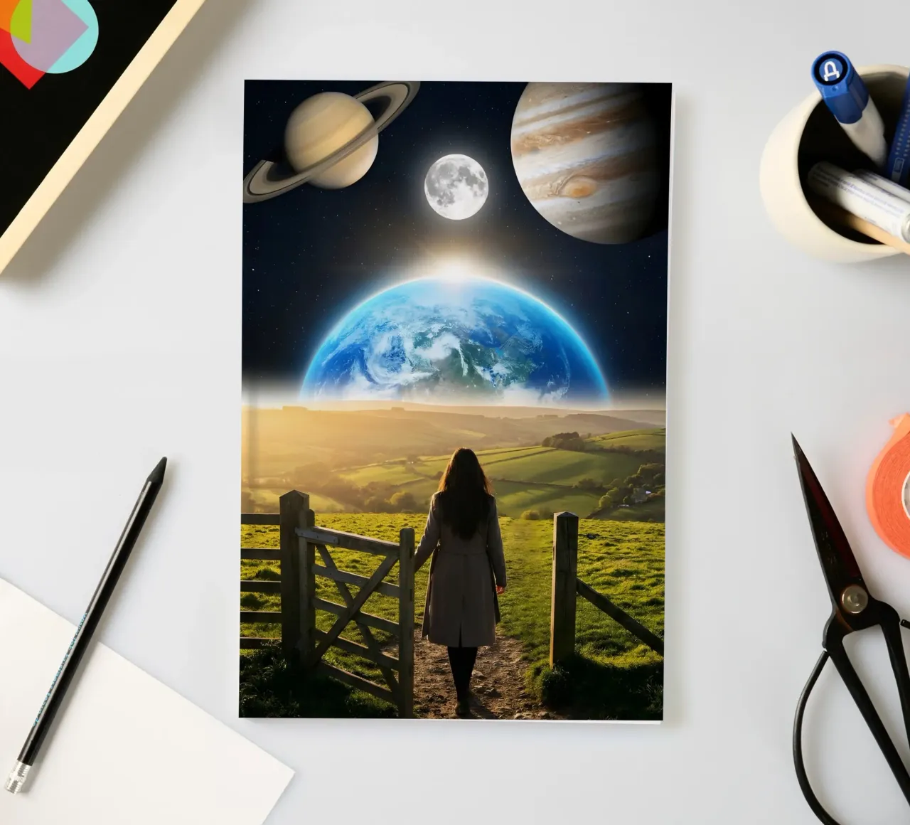 Surreal Path to the Cosmos Over Earth and Planets notebook by Cosmic Daydream Studio