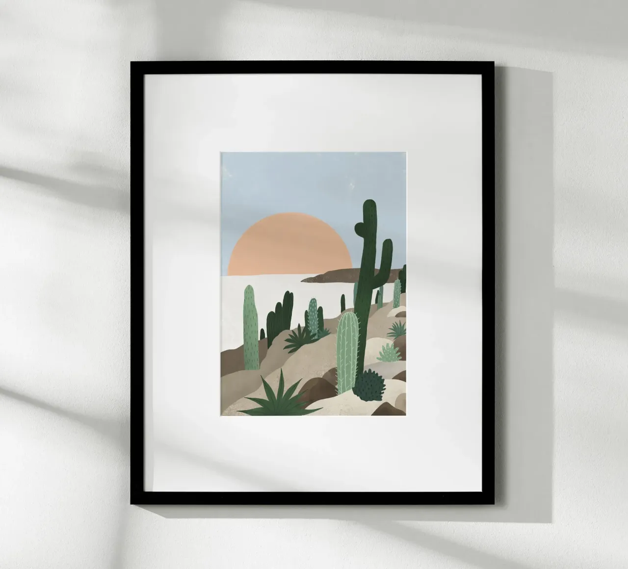 Cactus Print | Desert Landscape | Boho Poster | Scandidesign poster with wooden frame by DrawAndWander