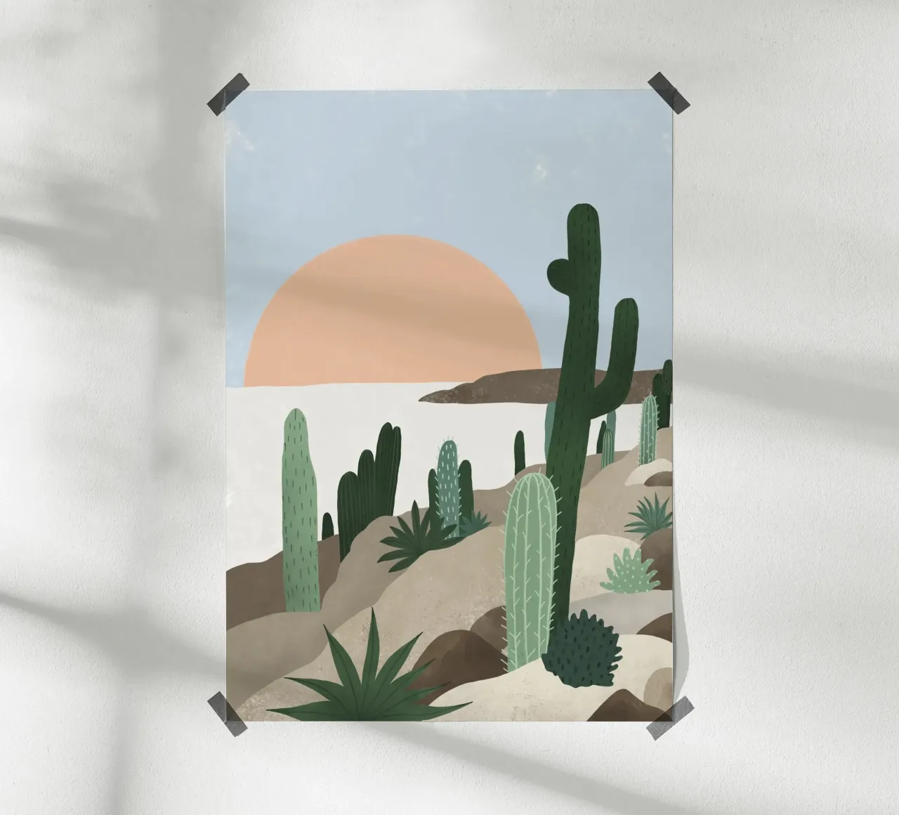 Cactus Print | Desert Landscape | Boho Poster | Scandidesign poster with wooden frame by DrawAndWander