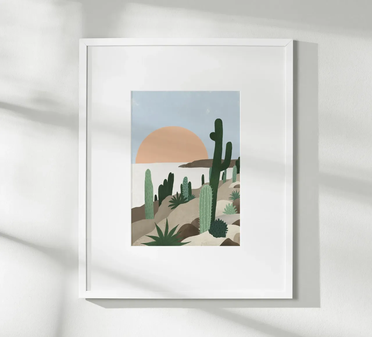 Cactus Print | Desert Landscape | Boho Poster | Scandidesign poster with wooden frame by DrawAndWander