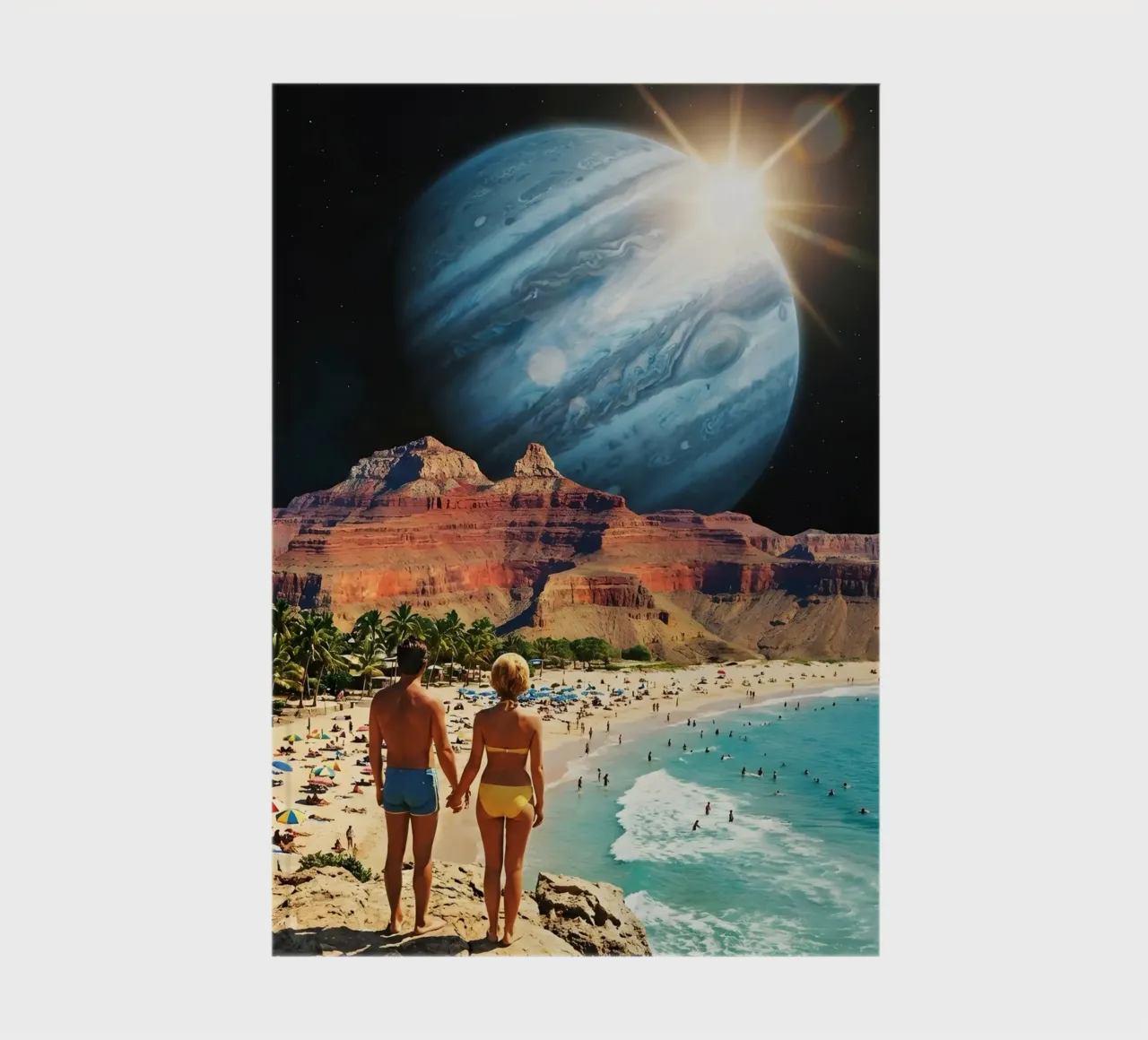 Surreal Cosmic Beach With Giant Planet and Retro Vibes notebook by Cosmic Daydream Studio