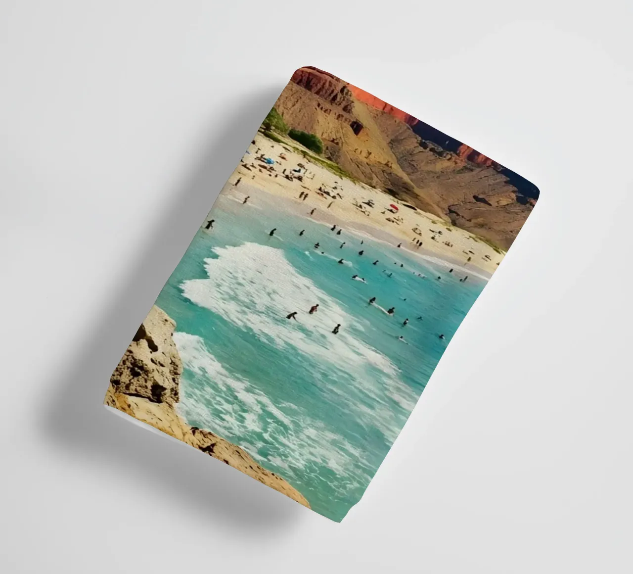 Surreal Cosmic Beach With Giant Planet and Retro Vibes towel by Cosmic Daydream Studio