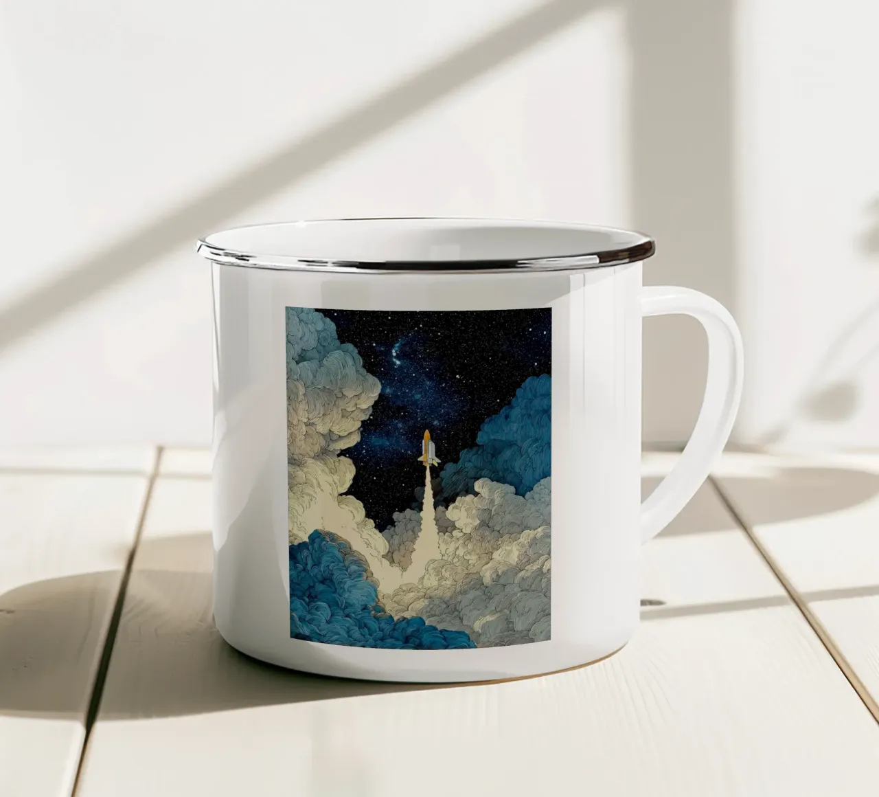 spaceship and cloud tazza in smalto da scoten