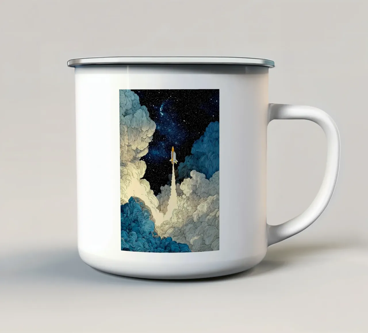 spaceship and cloud tazza in smalto da scoten