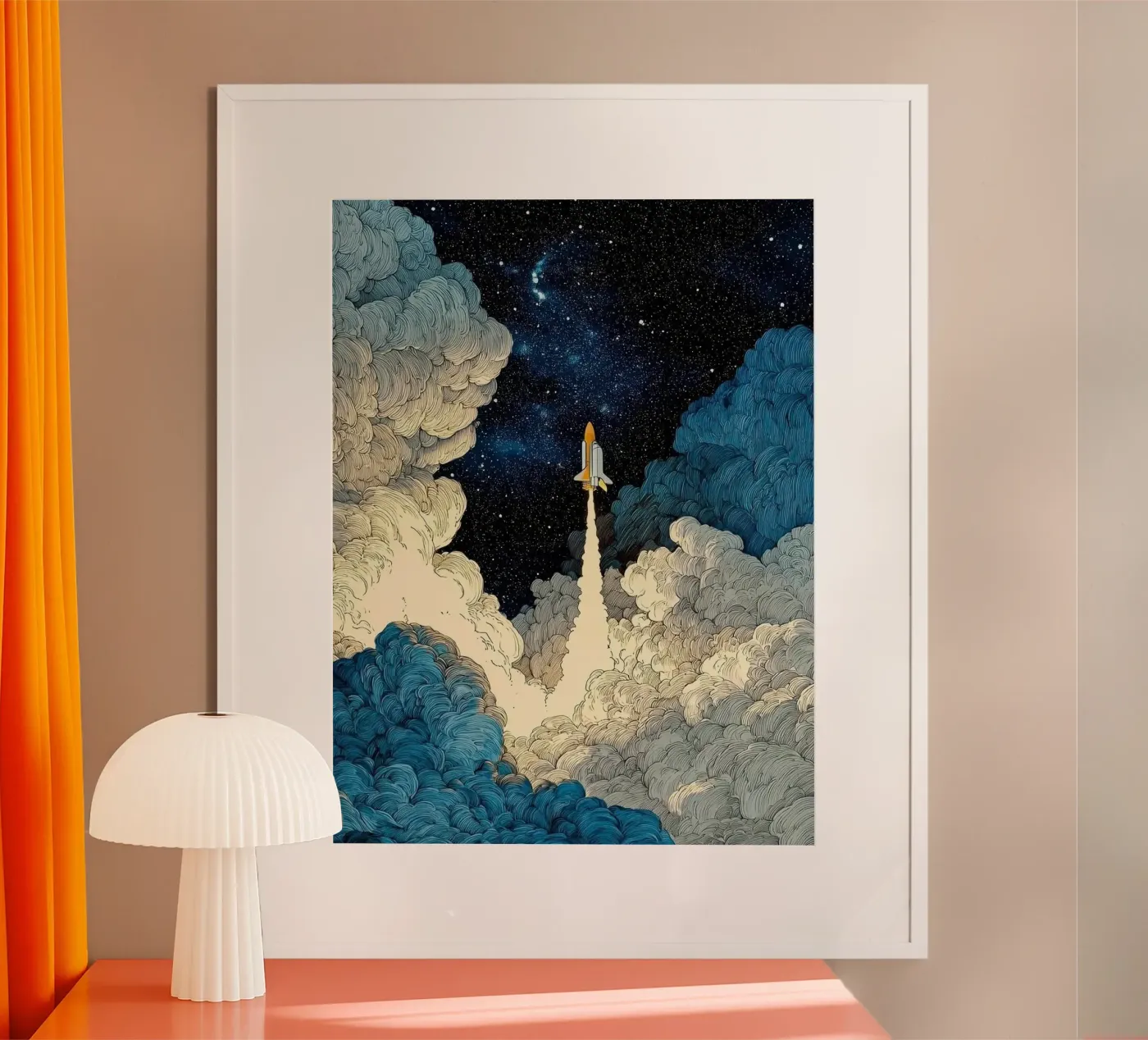 spaceship and cloud poster da scoten