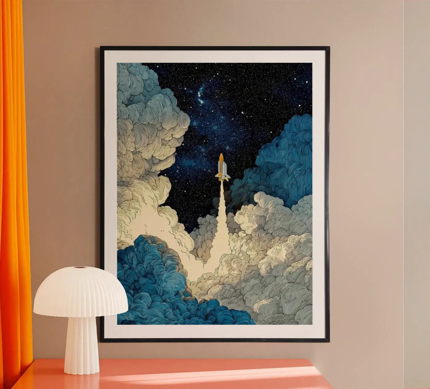 spaceship and cloud poster da scoten