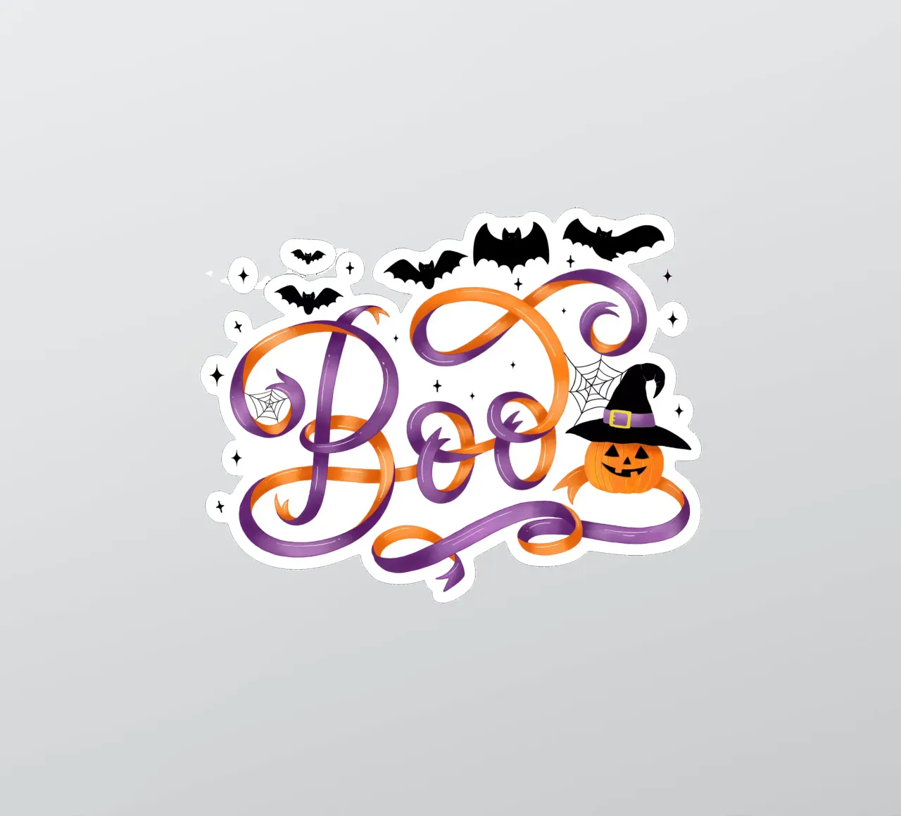 Halloween Boo. Citrouille, chauve-souris, lune et toile d'araignée autocollant de CalliLetters