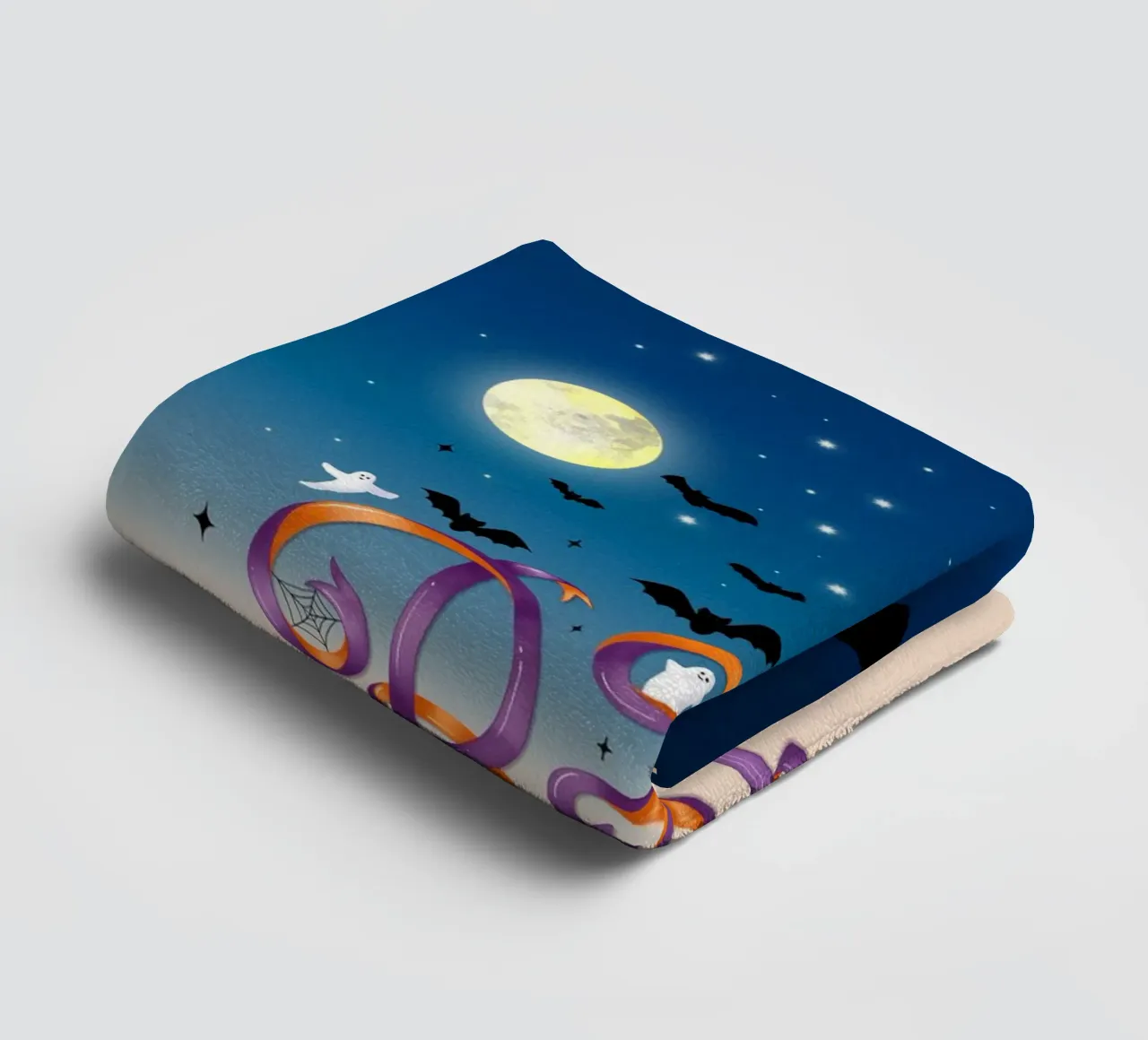 Halloween Boo. Zucca, pipistrelli, luna e ragnatele asciugamano da bagno da CalliLetters