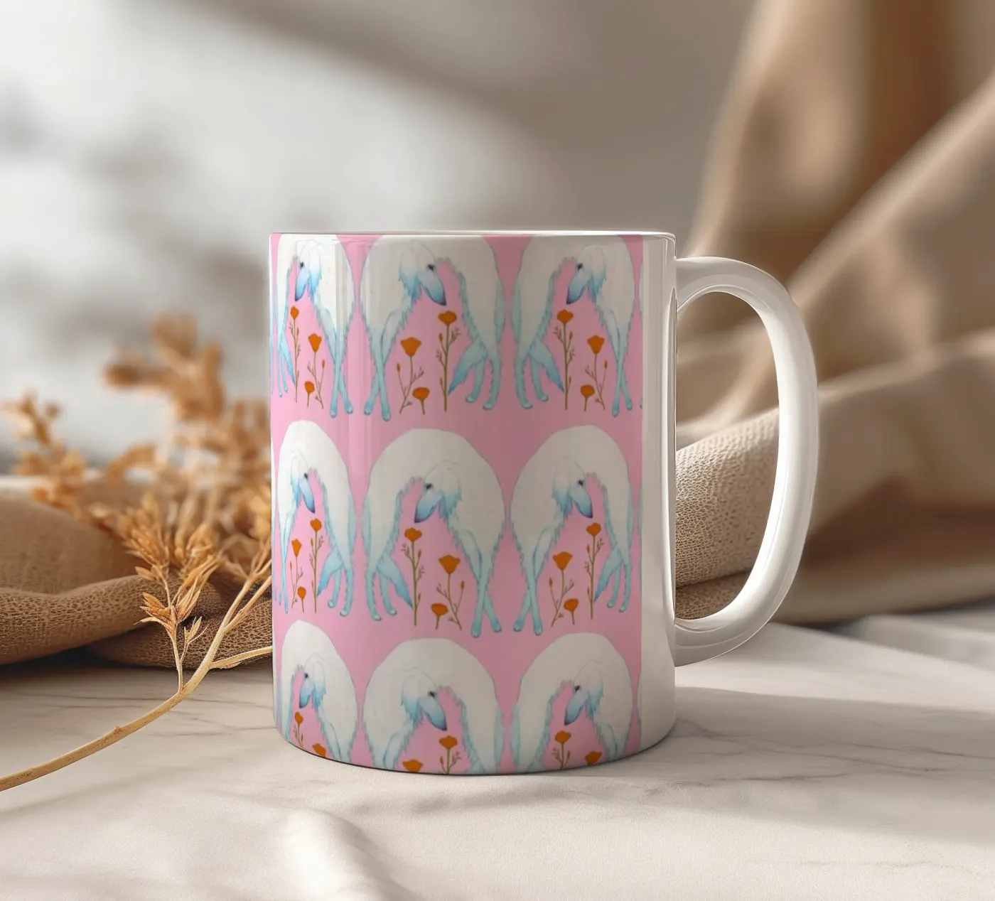 Borzoi pattern ceramic mug by Natalie Foss