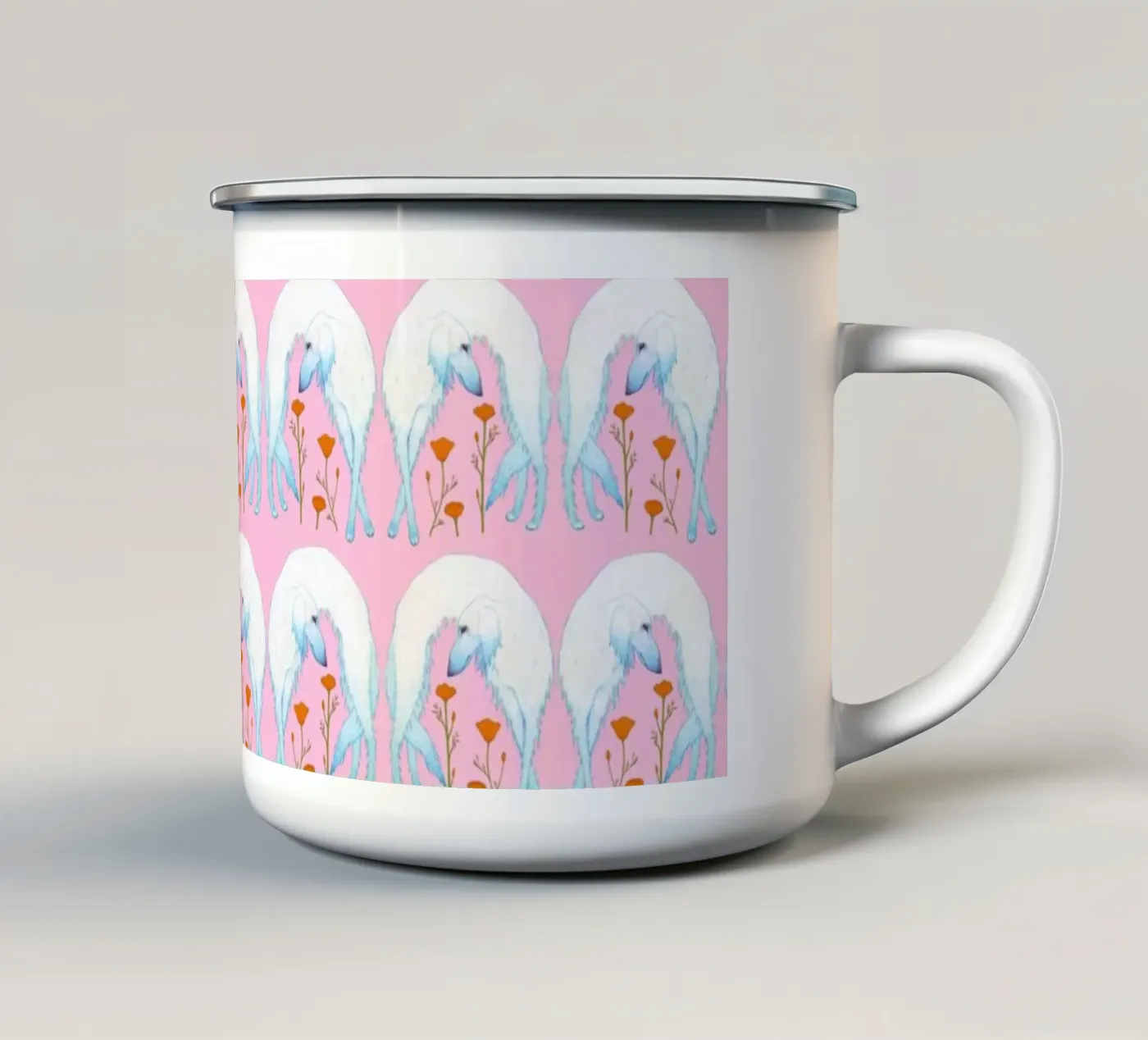 Borzoi pattern enamel mug by Natalie Foss