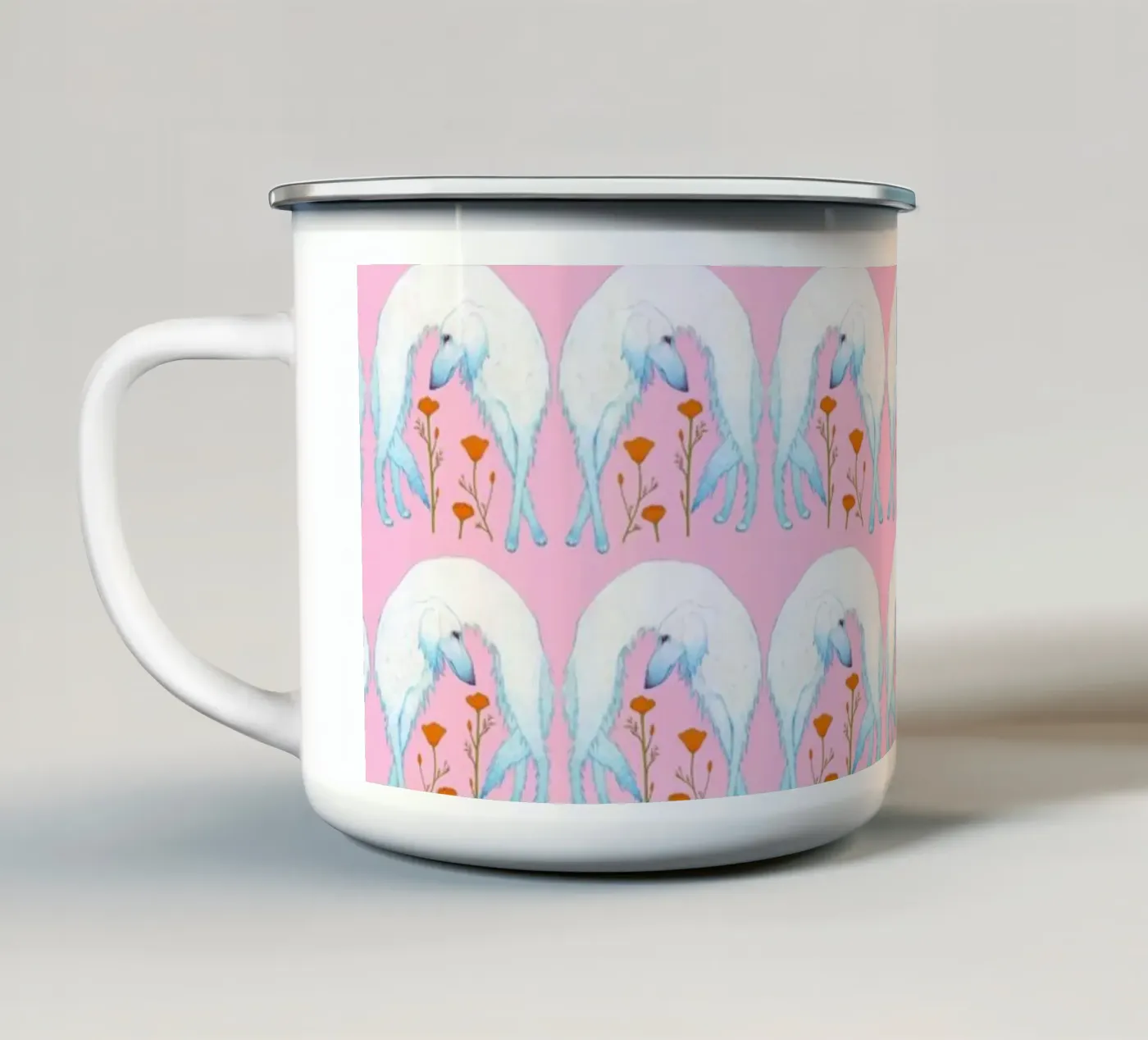 Borzoi pattern enamel mug by Natalie Foss