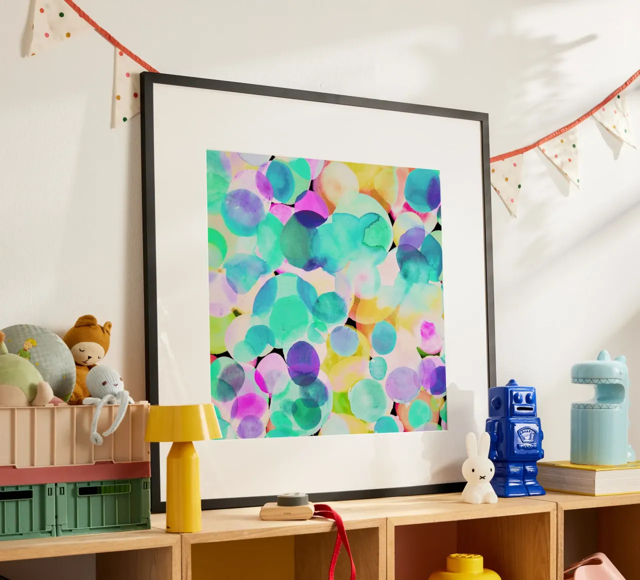 Polka Dot Ice Blue poster con telaio in plastica da Amy Sia